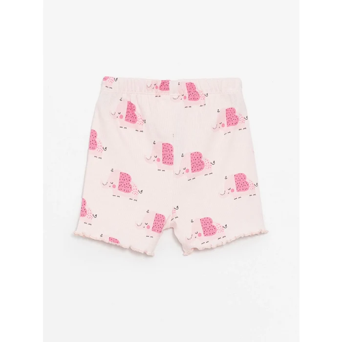 LCW baby Pembe Bisiklet Yaka Kız Bebek Şortlu Pijama Takımı