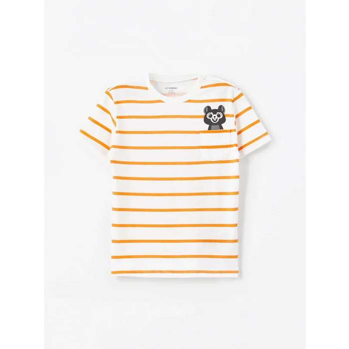 LCW Kids Ekru Bisiklet Yaka Baskılı Erkek Bebek Tişört ve Şort 2li Takım