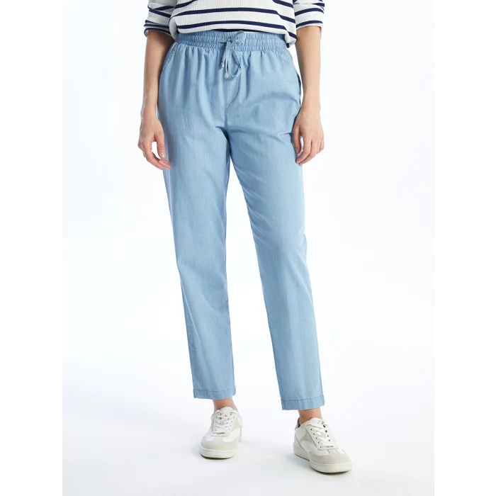 LCWAIKIKI Classic Bej Beli Lastikli Carrot Fit Kadın Jean Pantolon