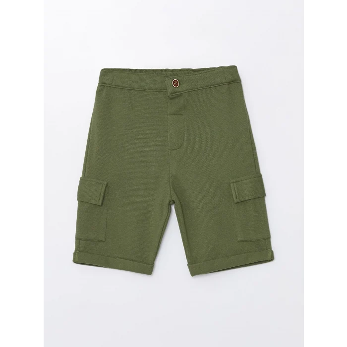 LCW Kids Bej Resort Yaka Kısa Kollu Baskılı Erkek Bebek Gömlek ve Şort 2li Takım