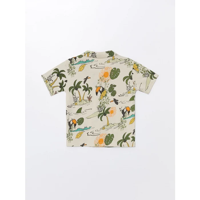 LCW Kids Bej Resort Yaka Kısa Kollu Baskılı Erkek Bebek Gömlek ve Şort 2li Takım