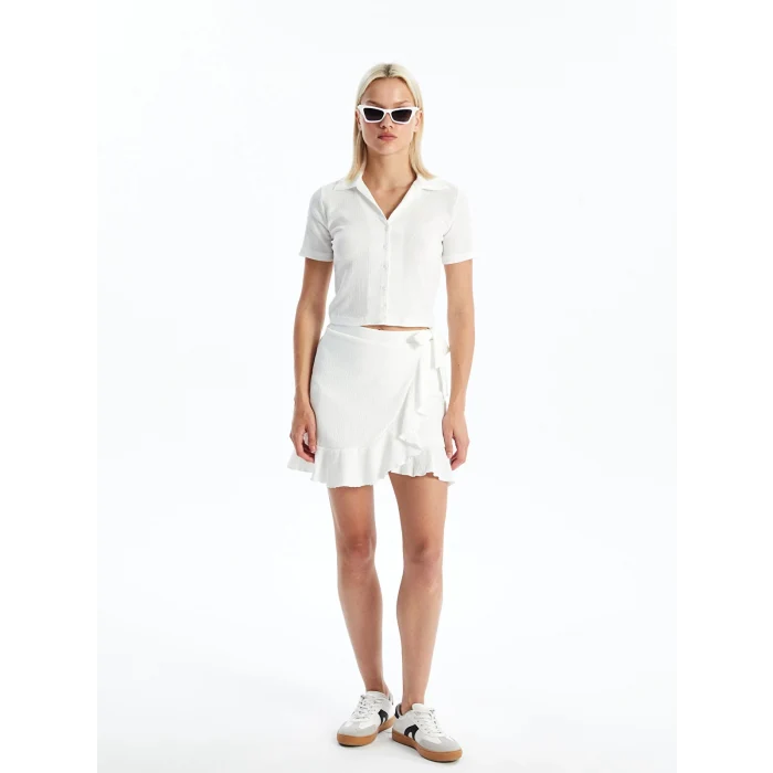 LCW Vision Ekru Polo Yaka Düz Kısa Kollu Kadın Bluz