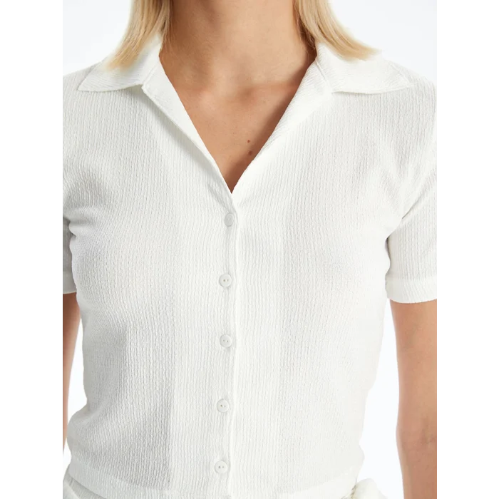 LCW Vision Ekru Polo Yaka Düz Kısa Kollu Kadın Bluz