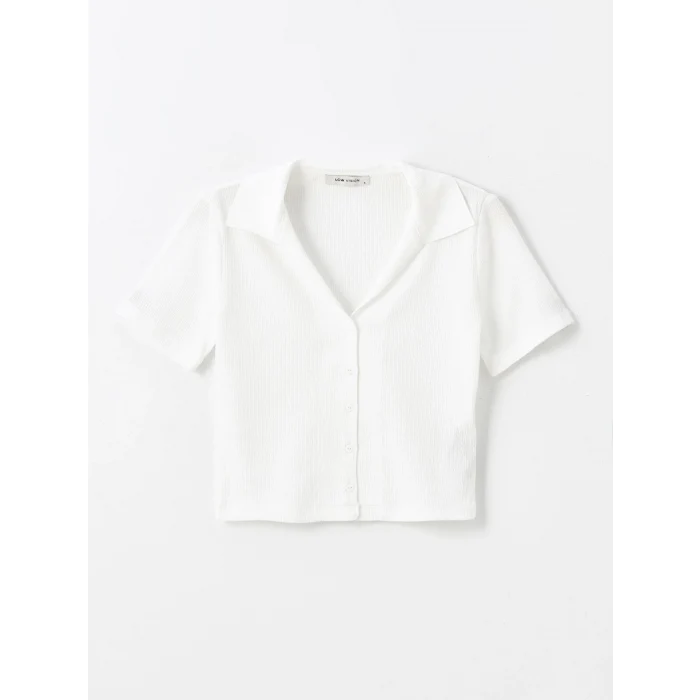 LCW Vision Ekru Polo Yaka Düz Kısa Kollu Kadın Bluz