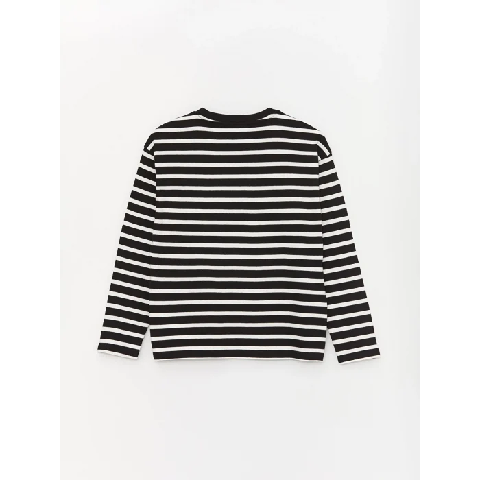 XSIDE Siyah Bisiklet Yaka Çizgili Uzun Kollu Kadın Tişört