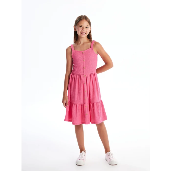 LCW Kids Pembe Kare Yaka Kız Çocuk Elbise