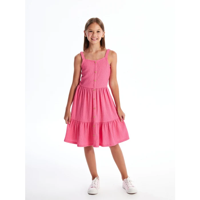 LCW Kids Pembe Kare Yaka Kız Çocuk Elbise