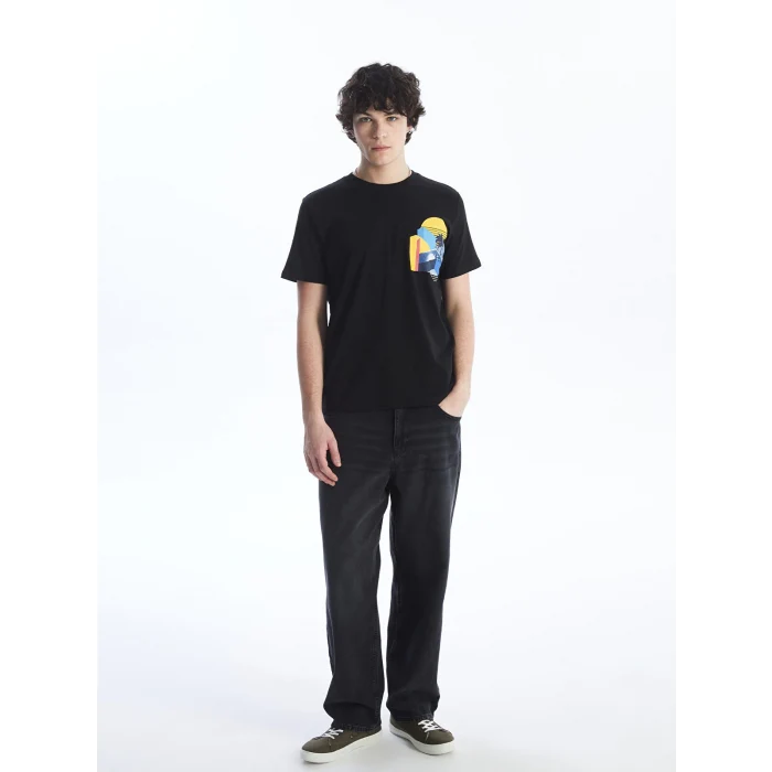 XSIDE Siyah Bisiklet Yaka Kısa Kollu Baskılı Penye Erkek Tişört