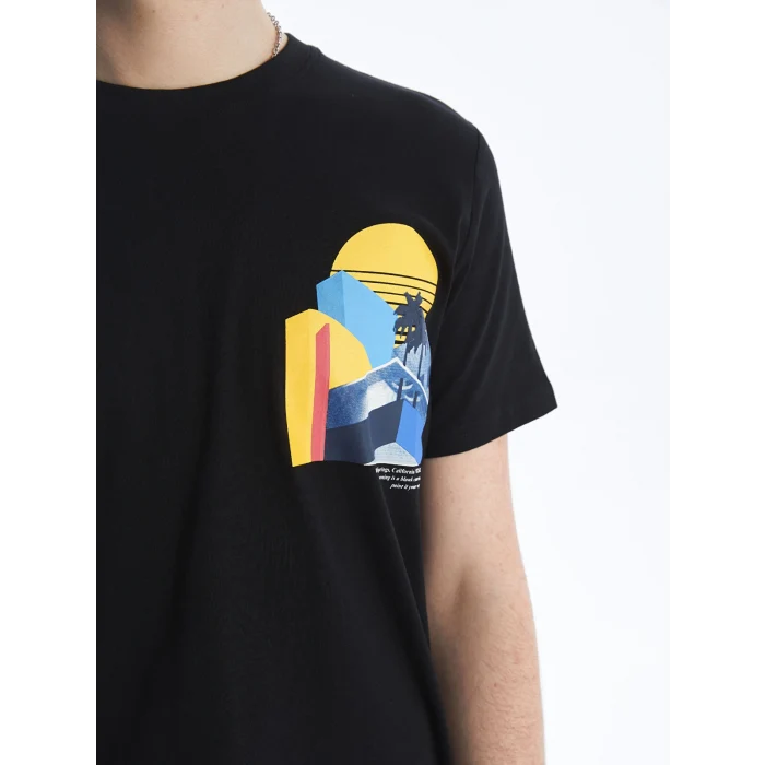 XSIDE Siyah Bisiklet Yaka Kısa Kollu Baskılı Penye Erkek Tişört