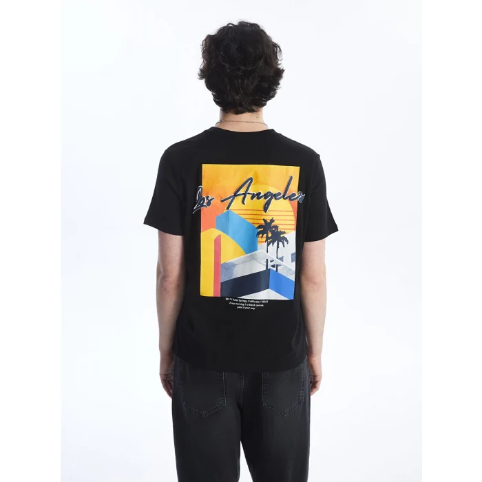 XSIDE Siyah Bisiklet Yaka Kısa Kollu Baskılı Penye Erkek Tişört