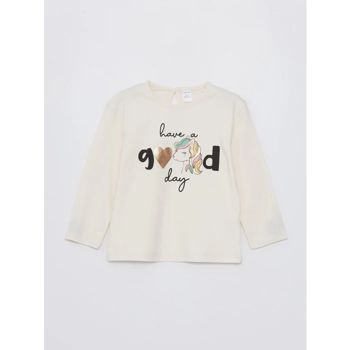 LCW Kids Ekru Bisiklet Yaka Uzun Kollu Kız Bebek Tişört 2li