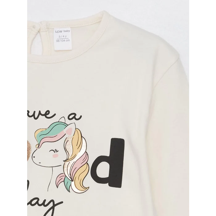 LCW Kids Ekru Bisiklet Yaka Uzun Kollu Kız Bebek Tişört 2li