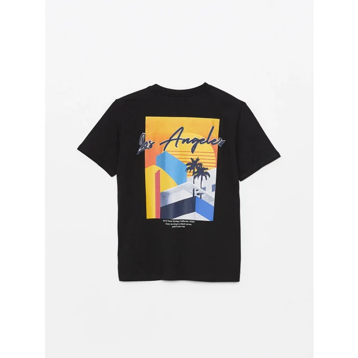 XSIDE Siyah Bisiklet Yaka Kısa Kollu Baskılı Penye Erkek Tişört