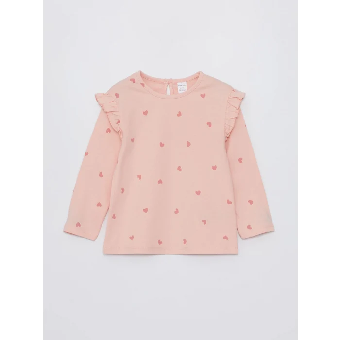 LCW Kids Ekru Bisiklet Yaka Uzun Kollu Kız Bebek Tişört 2li