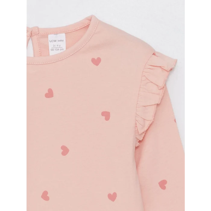 LCW Kids Ekru Bisiklet Yaka Uzun Kollu Kız Bebek Tişört 2li