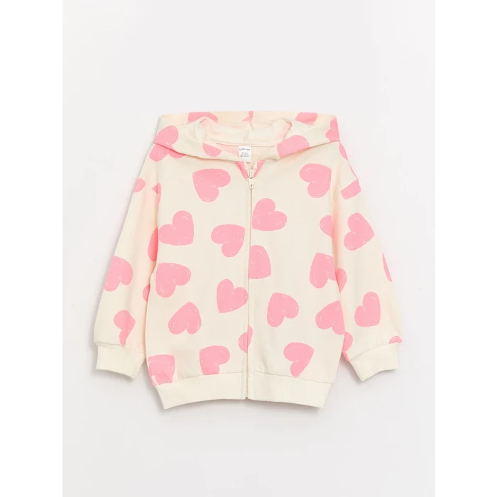 LCW Kids Pembe Kapüşonlu Uzun Kollu Kız Bebek Fermuarlı Sweatshirt