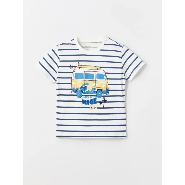 LCW Kids Ekru Bisiklet Yaka Kısa Kollu Baskılı Erkek Bebek Tişört ve Şort 2li Takım