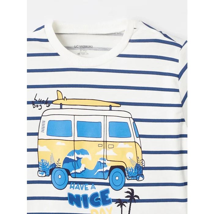 LCW Kids Ekru Bisiklet Yaka Kısa Kollu Baskılı Erkek Bebek Tişört ve Şort 2li Takım