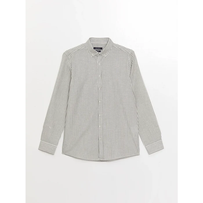 SOUTHBLUE Haki Slim Fit Uzun Kollu Çizgili Poplin Erkek Gömlek