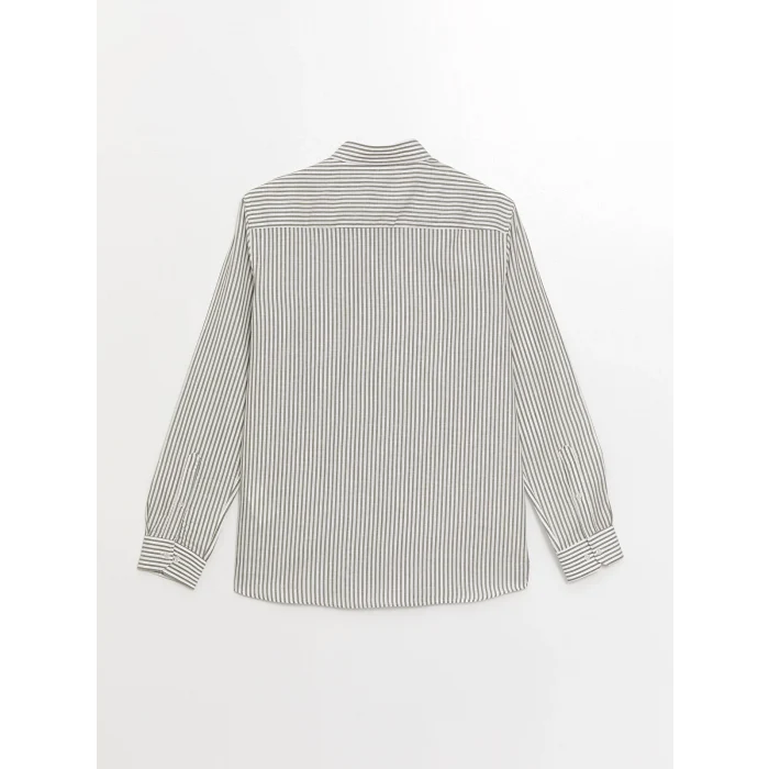 SOUTHBLUE Haki Slim Fit Uzun Kollu Çizgili Poplin Erkek Gömlek