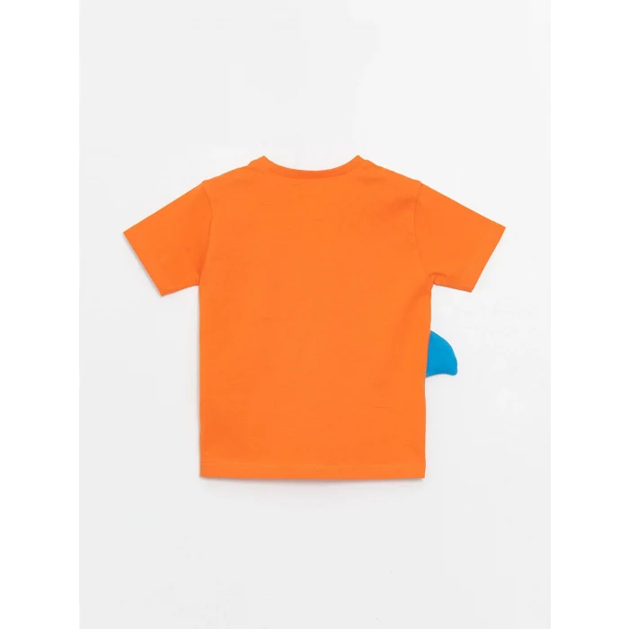 LCW Kids Turuncu Bisiklet Yaka Baskılı Erkek Bebek Tişört ve Şort 2li Takım