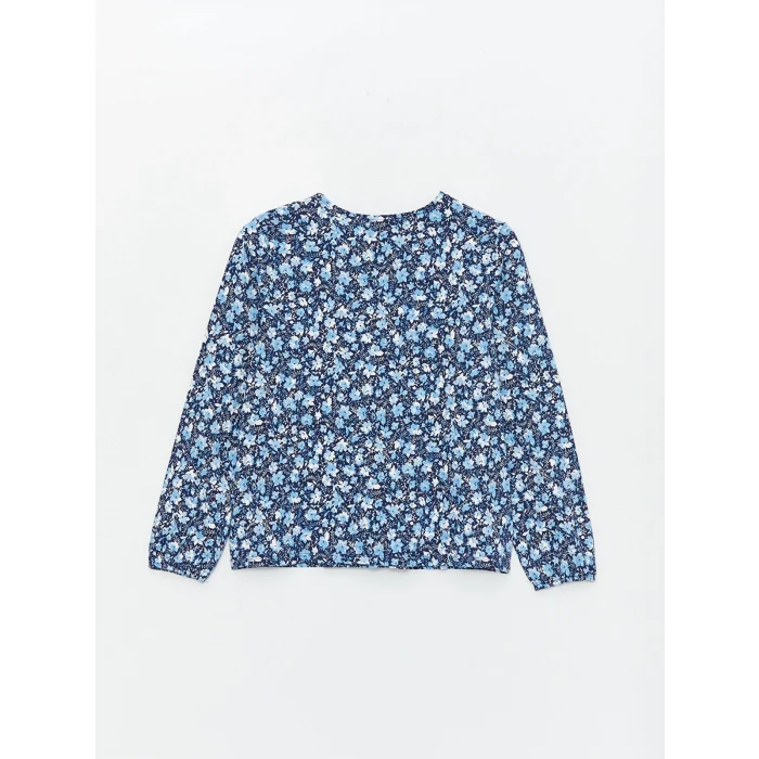 LCW Grace Mavi Bağlamalı Yaka Desenli Uzun Kollu Kadın Bluz