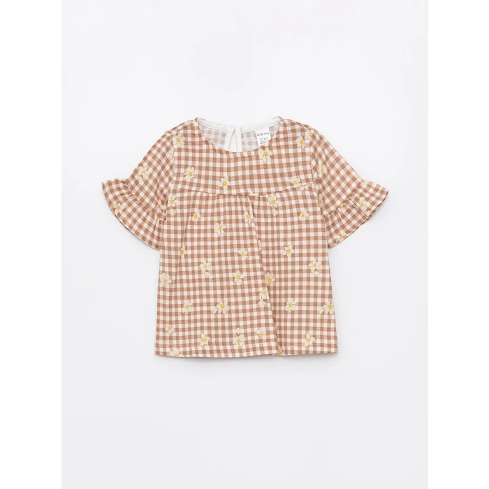 LCW baby Ekru Bisiklet Yaka Çiçek Desenli Kız Bebek Bluz ve Tayt 2li Takım