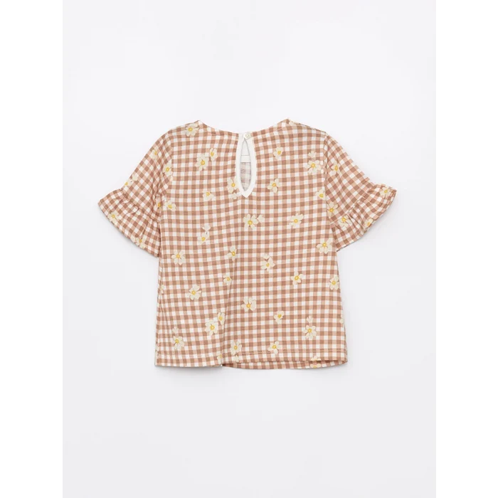 LCW baby Ekru Bisiklet Yaka Çiçek Desenli Kız Bebek Bluz ve Tayt 2li Takım