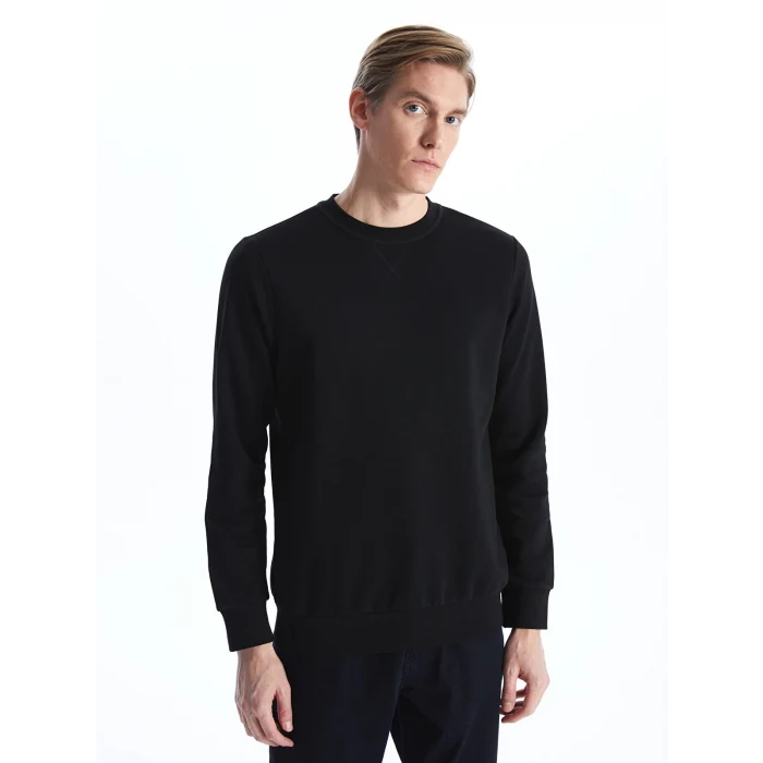 LCWAIKIKI Classic Siyah Bisiklet Yaka Uzun Kollu Erkek Kalın Sweatshirt