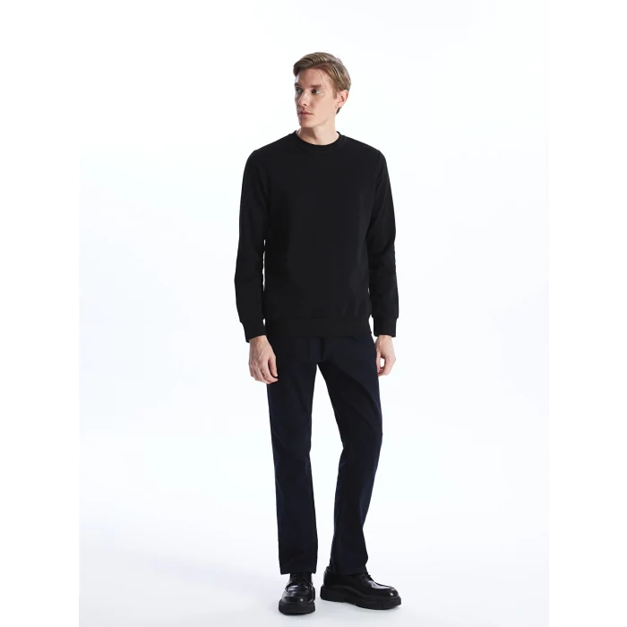 LCWAIKIKI Classic Siyah Bisiklet Yaka Uzun Kollu Erkek Kalın Sweatshirt