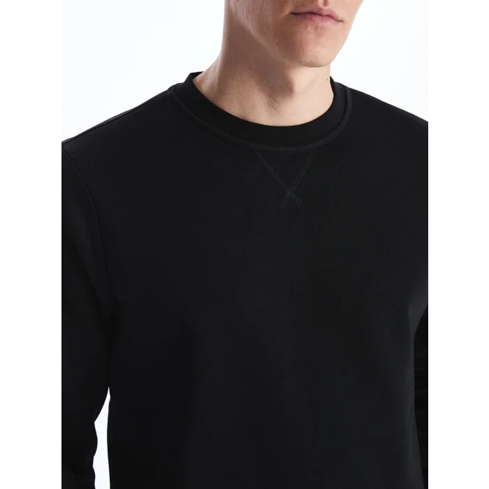 LCWAIKIKI Classic Siyah Bisiklet Yaka Uzun Kollu Erkek Kalın Sweatshirt