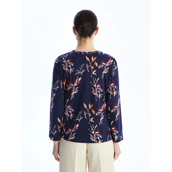 LCW Grace Lacivert V Yaka Desenli Uzun Kollu Kadın Bluz