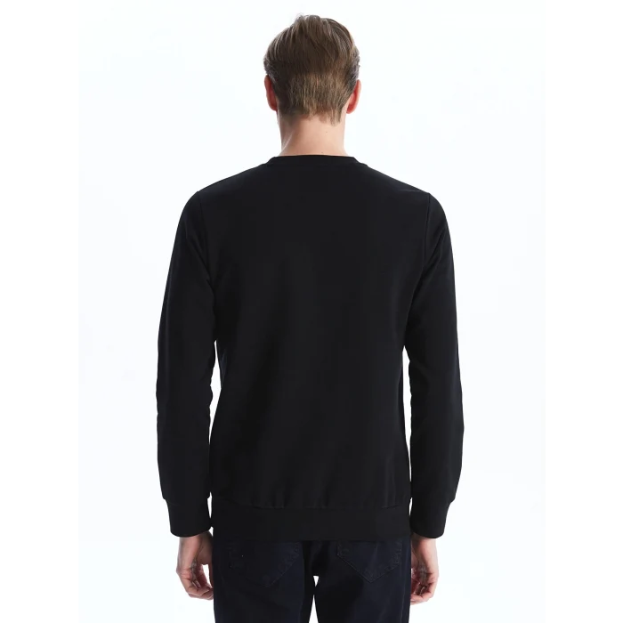 LCWAIKIKI Classic Siyah Bisiklet Yaka Uzun Kollu Erkek Kalın Sweatshirt