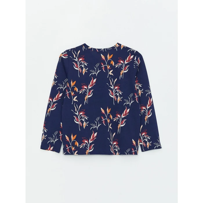 LCW Grace Lacivert V Yaka Desenli Uzun Kollu Kadın Bluz