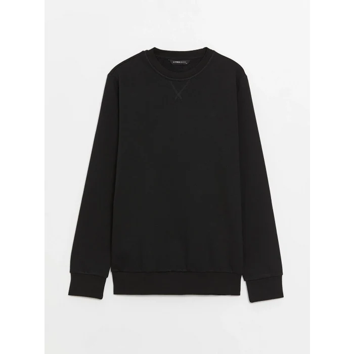 LCWAIKIKI Classic Siyah Bisiklet Yaka Uzun Kollu Erkek Kalın Sweatshirt