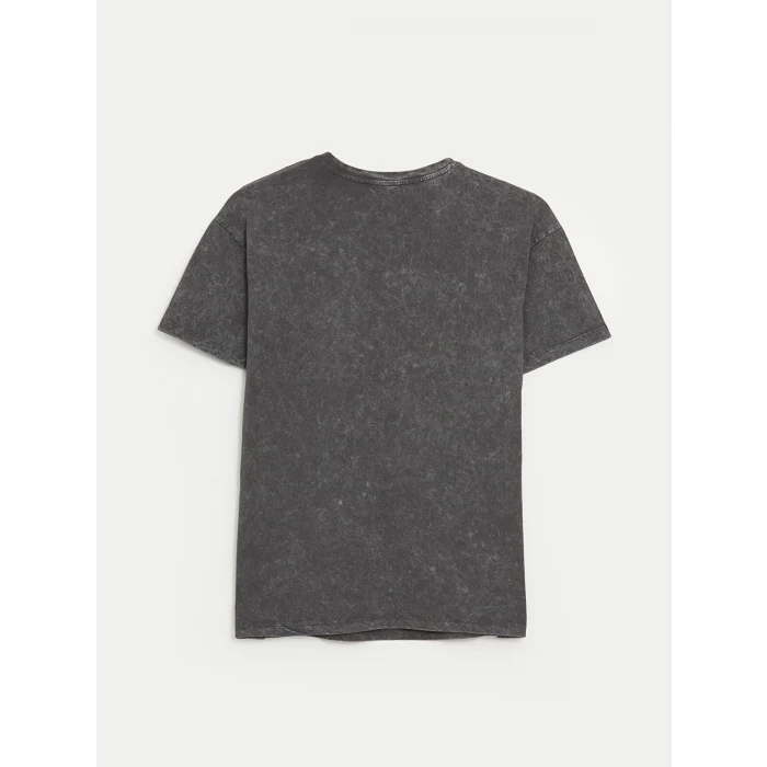 XSIDE Antrasit Bisiklet Yaka Baskılı Kısa Kollu Kadın Tişört