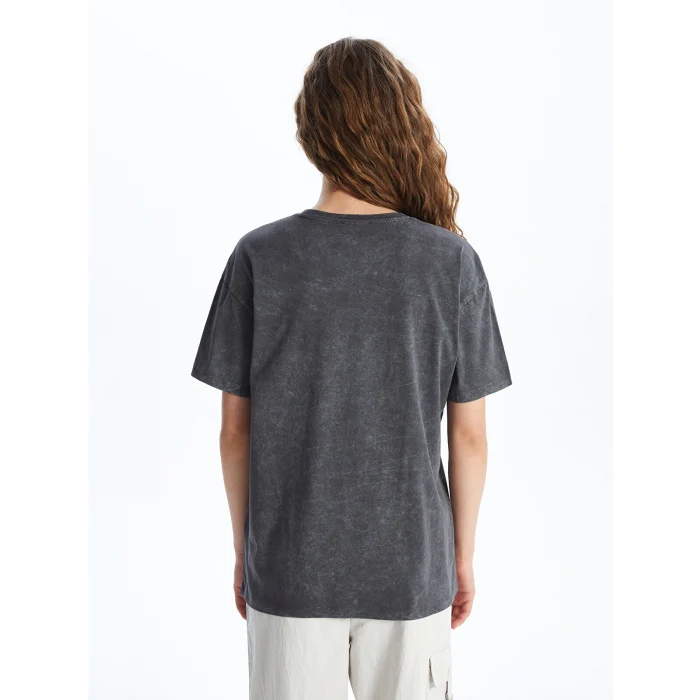 XSIDE Antrasit Bisiklet Yaka Baskılı Kısa Kollu Kadın Tişört