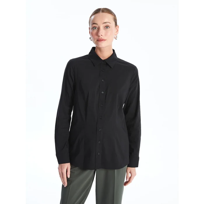 LCWAIKIKI Classic Siyah Düz Uzun Kollu Kadın Gömlek