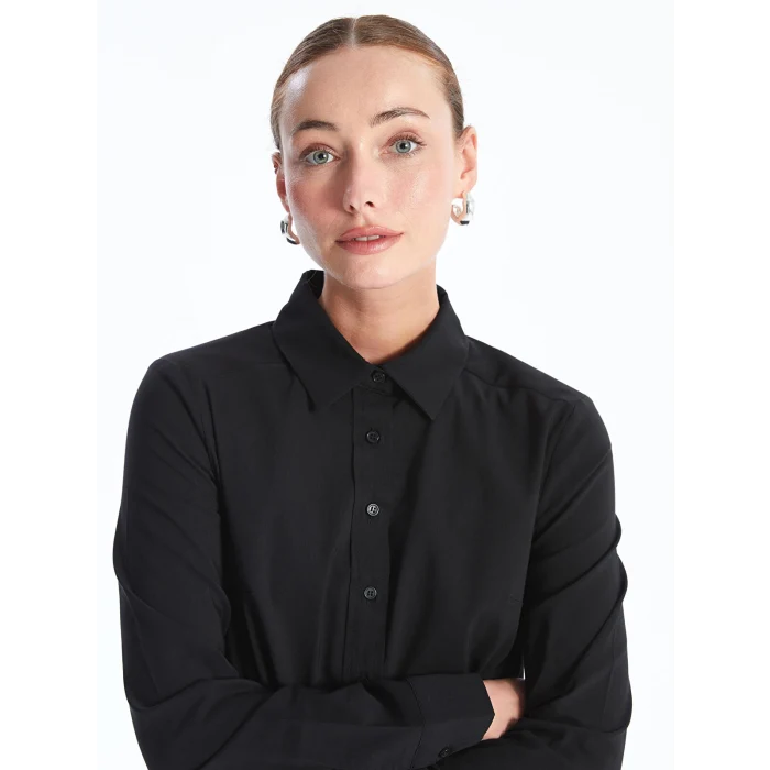 LCWAIKIKI Classic Siyah Düz Uzun Kollu Kadın Gömlek