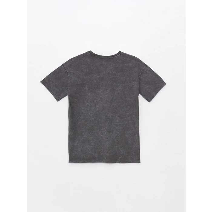 XSIDE Antrasit Bisiklet Yaka Baskılı Kısa Kollu Kadın Tişört