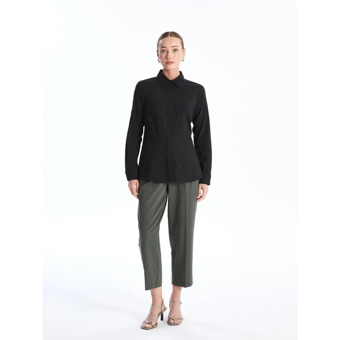 LCWAIKIKI Classic Siyah Düz Uzun Kollu Kadın Gömlek