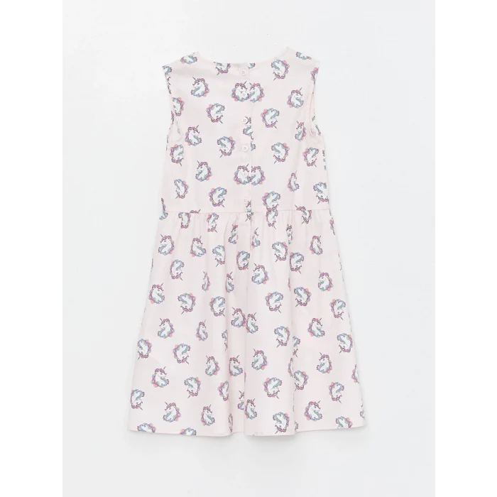 LCW Kids Pembe Bisiklet Yaka Desenli Kız Çocuk Elbise