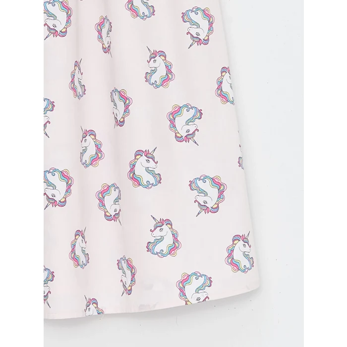 LCW Kids Pembe Bisiklet Yaka Desenli Kız Çocuk Elbise