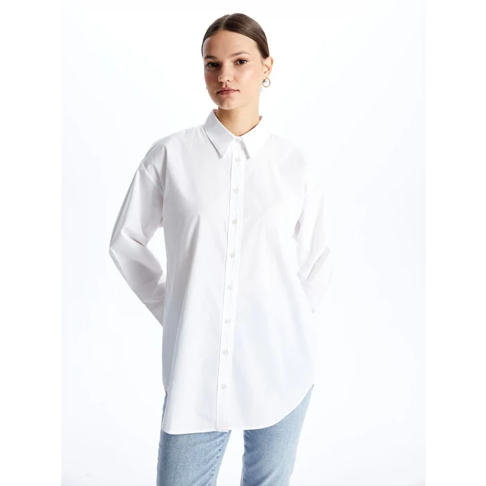 LCW Modest Beyaz Düz Poplin Kadın Gömlek Tunik