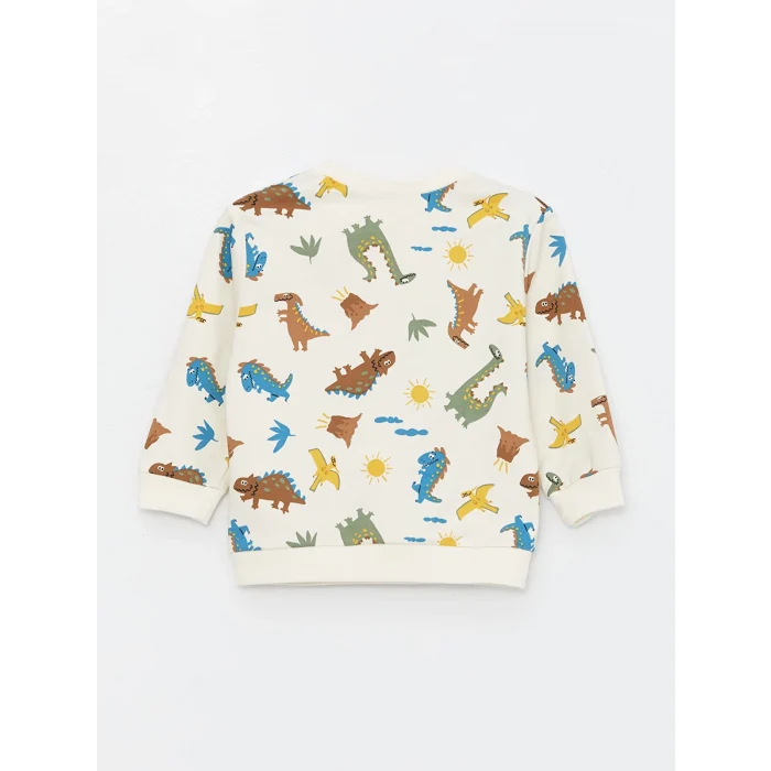 LCW Kids Ekru Bisiklet Yaka Uzun Kollu Baskılı Erkek Bebek Sweatshirt ve Pantolon 2li Takım