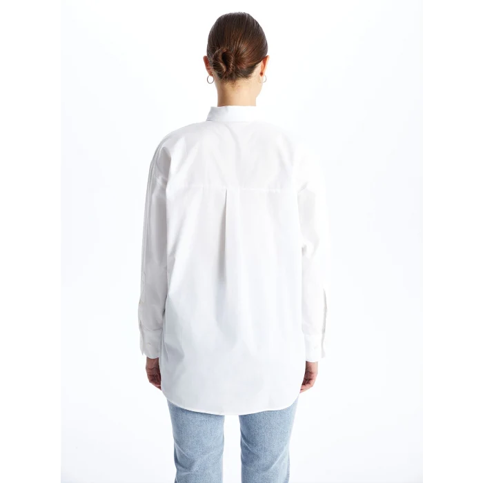 LCW Modest Beyaz Düz Poplin Kadın Gömlek Tunik