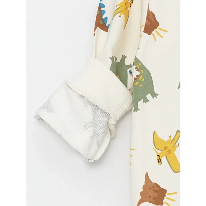 LCW Kids Ekru Bisiklet Yaka Uzun Kollu Baskılı Erkek Bebek Sweatshirt ve Pantolon 2li Takım