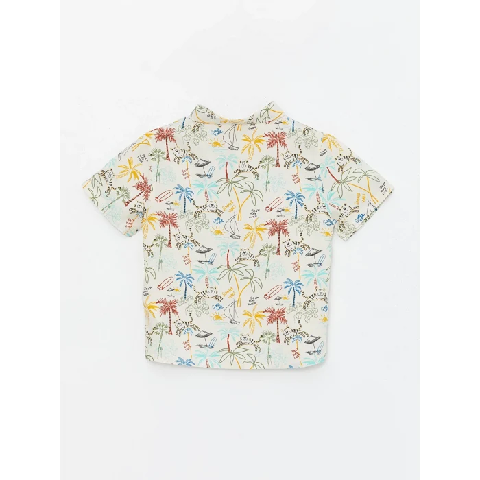 LCW Kids Bej Kısa Kollu Baskılı Erkek Bebek Gömlek ve Şort 2li Takım