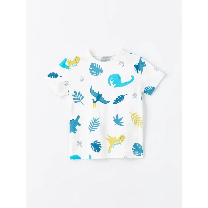 LCW Kids Ekru Bisiklet Yaka Kısa Kollu Baskılı Erkek Bebek Tişört ve Şort 2li Takım