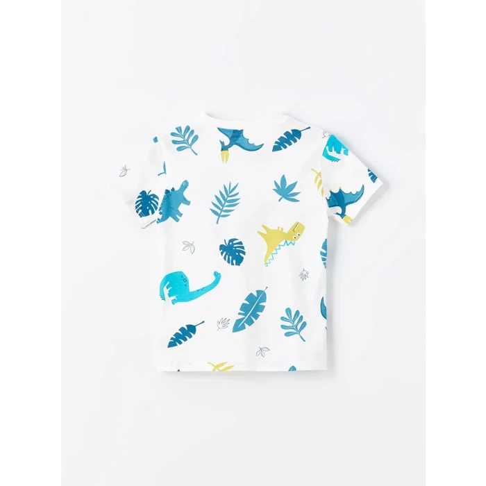 LCW Kids Ekru Bisiklet Yaka Kısa Kollu Baskılı Erkek Bebek Tişört ve Şort 2li Takım